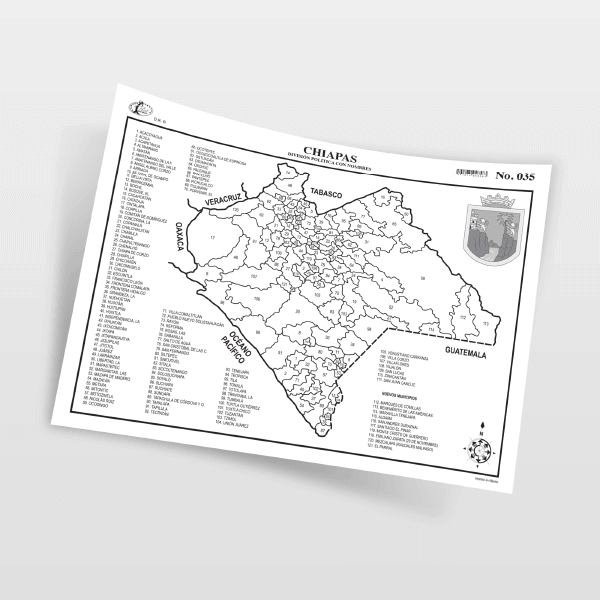 Mapa Media Cartulina Chiapas División Política con nombres Grupo