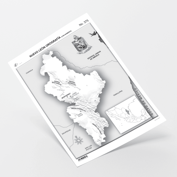 Mapa Tamaño Carta Nuevo León Orografía con nombres Grupo Editorial RAF Test